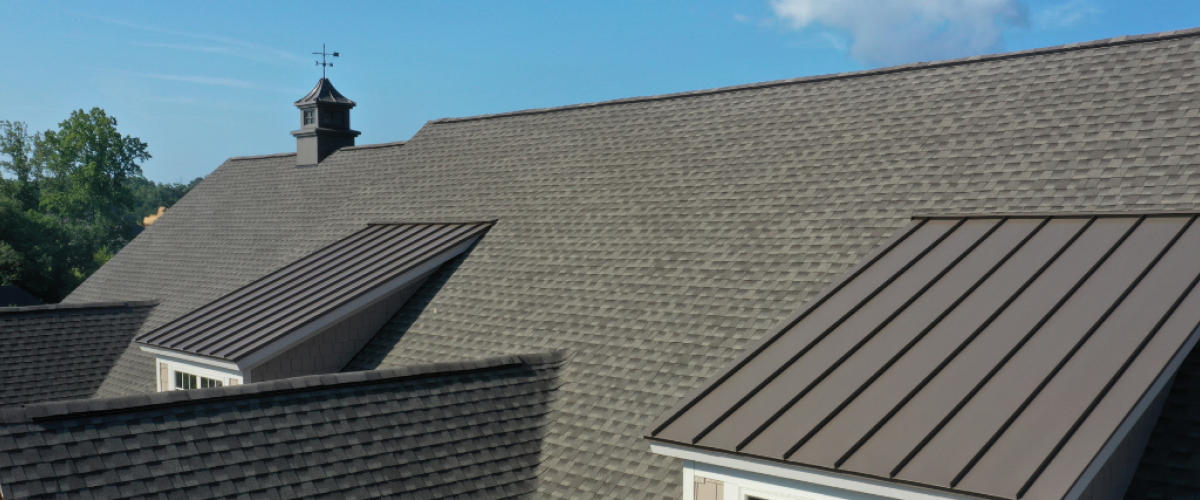 A roof with gray shingles.